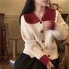 Women's Knitted Cardigan Christmas Style Blocking Color Single Breasted Button Woman Sweater Autumn Loose Comfortable Warm Famale Top
