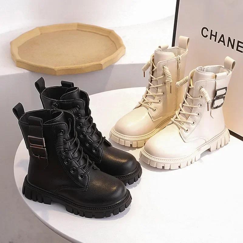 Ботинки для девочек с пряжкой черного бежевого цвета в британском стиле, детская мода, повседневные короткие ботинки, нескользящие, британская школьная форма, обувь для мальчиков, простые