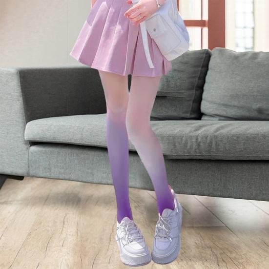 Women Pantyhose Gradient Contrast Color High Elasticity Skinny Thin Soft Candy Color Anti-slip Cosplay Performance Tights Long Socks