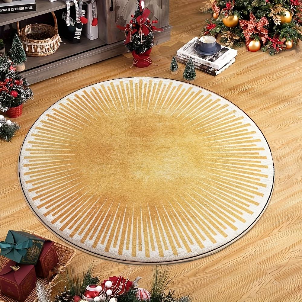 Cute Round Sunburst Geometric Area Rug Fluffy Plush Low Pile Mat for Living Room Bedroom Boho Style Accent Decor Carpet