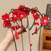 Tassel Chinese New Year Headwear Braid Hair Hanfu Hair Sticks Cute Red Bow Hairband  Children