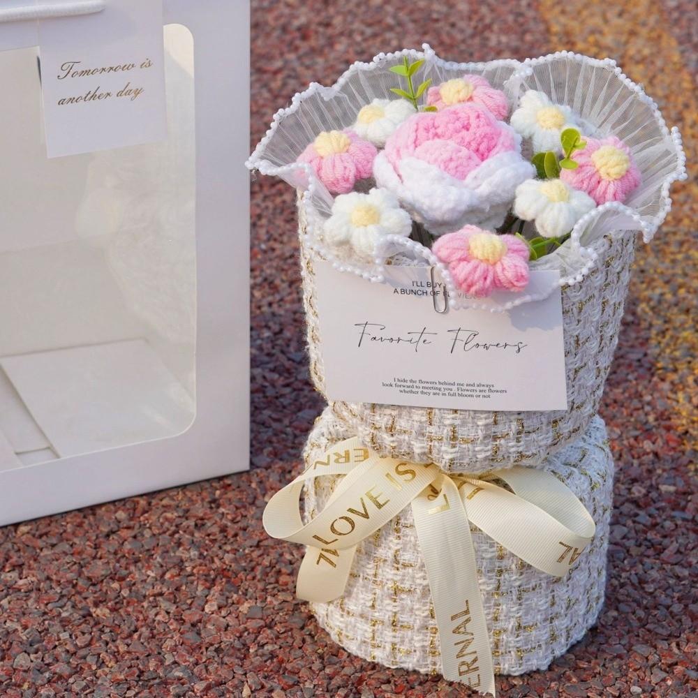 with Light Puff Flower Bouquet Gift Knitted Flower Bouquet Sunflower Bouquet Valentine's Day