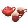 Le Creuset Teapot and Mug Set SS Cherry Perfect for Bridal and As a Favors Japanese (3-Piece Set, Red) - Weddings, Anniversaries, Gifts, [Official