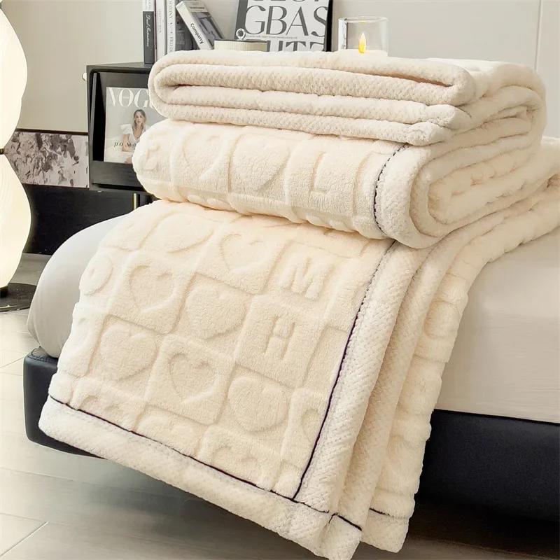 Love Coral Fleece Throw Blankets for Beds Winter 3D Heart Plaid Lightweight Blanket Super Soft Solid Plaid Sofa Cover Blankets