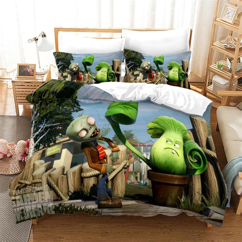 Popular Games Pattern Bedding Set 3d Plant Zombie Cartoon Duvet Cover Set with Pillowcase Single Double Queen King Bedclothes