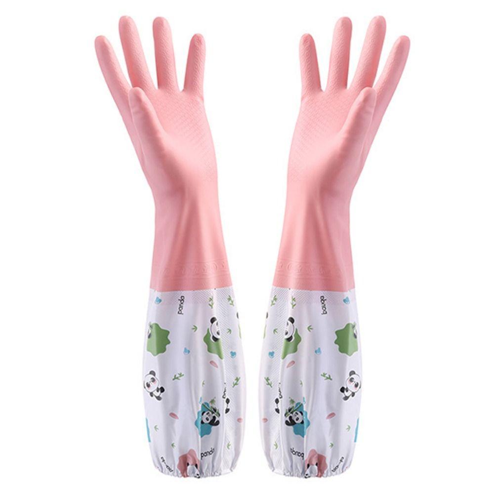 Long Sleeves Elastic Band Mouth Rubber Gloves Plush Kitchen Cleaning Tool Laundry