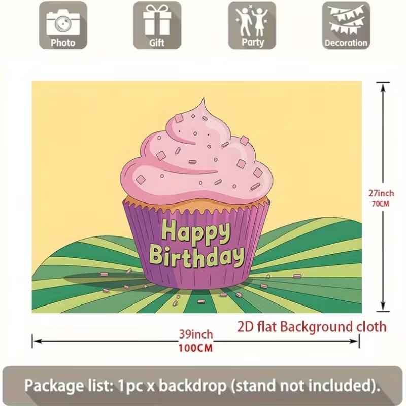 2D Colorful Cupcake Birthday Background Cloth Cartoon Theme