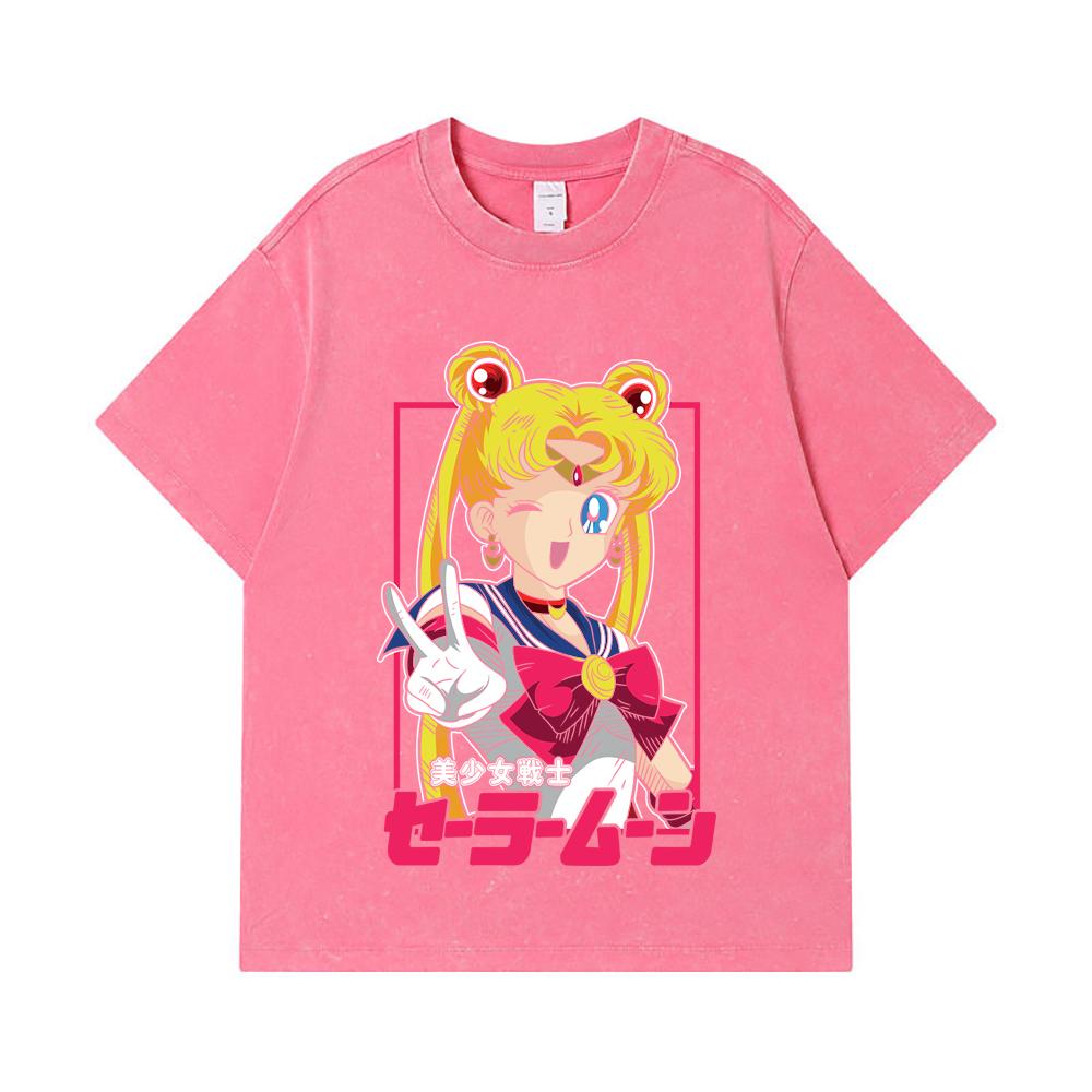 Стирка Т-ширт 275 г/м² 100% Хлопок Sailor Moon V9 Принт Минако Унисекс Тяжелый Хлопок Т-футболка