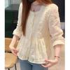 Элегантная модная женская кружевная рубашка, новая квадратная блузка с вышивкой и длинным рукавом, женская блузка больших размеров, весна-осень, вязаная крючком, повседневные топы
