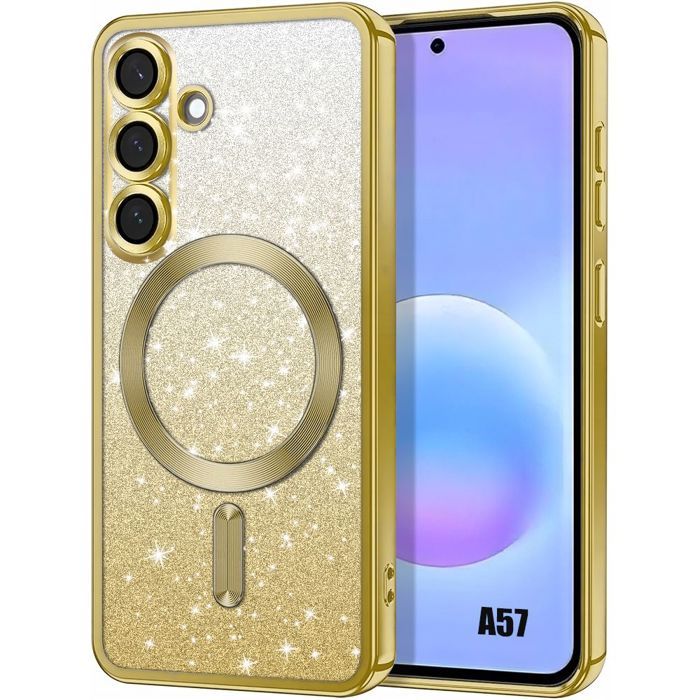 Coque pour Samsung Galaxy A57 5G, Protection Paillette Anti-Rayures avec Cercle Magnétique - Doré