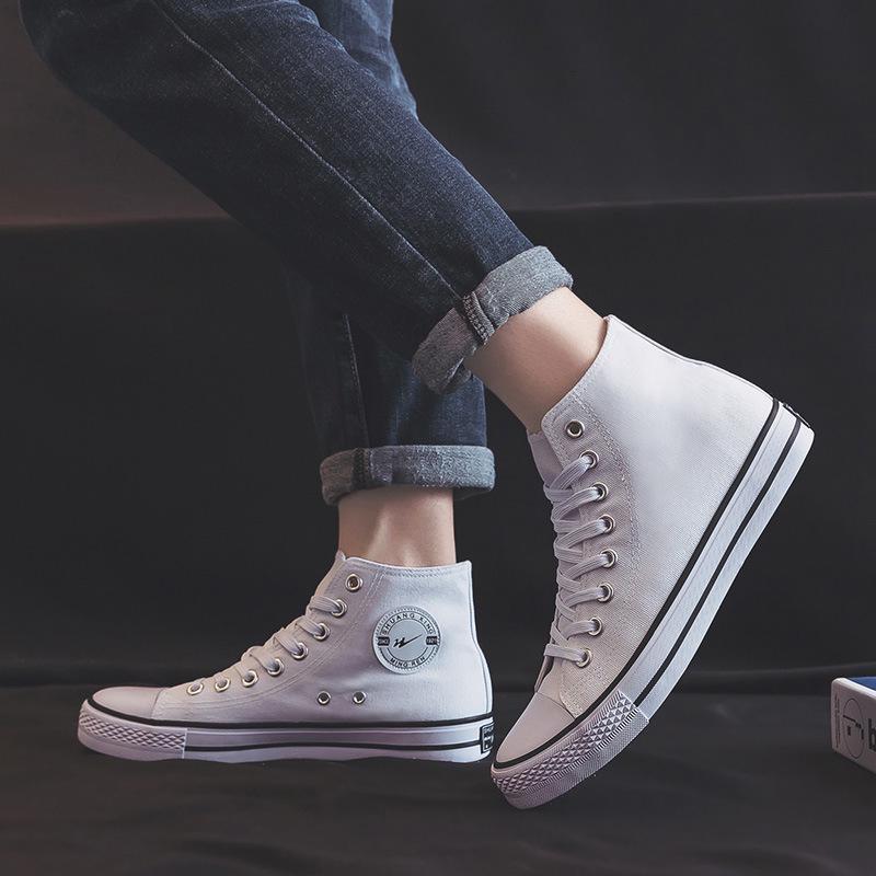 Унисекс корейские высокие кеды из парусины для пар и студентов - универсальная повседневная обувь, белый, S222