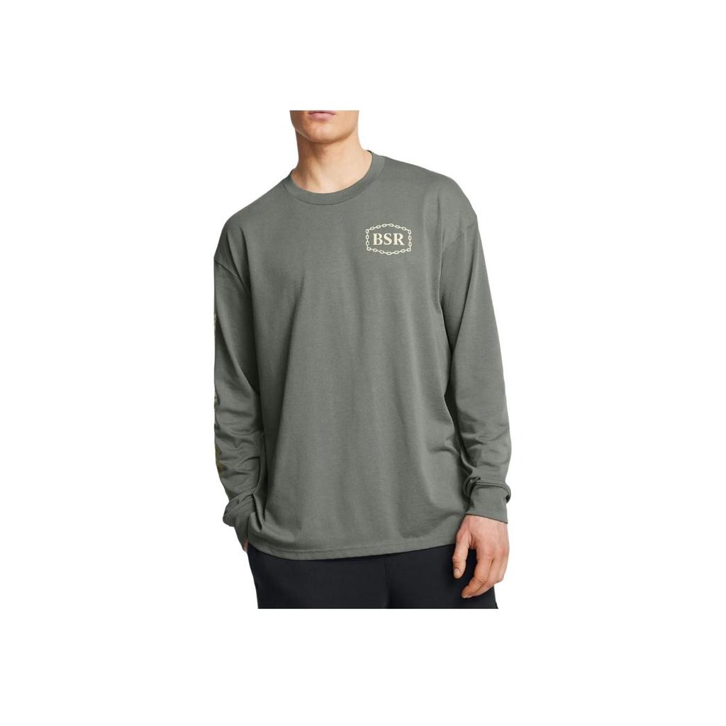Under Armour Project Rock Letter Print Crew Neck Long Sleeve T-Shirt Men Tops Clay-Green 1386920-709