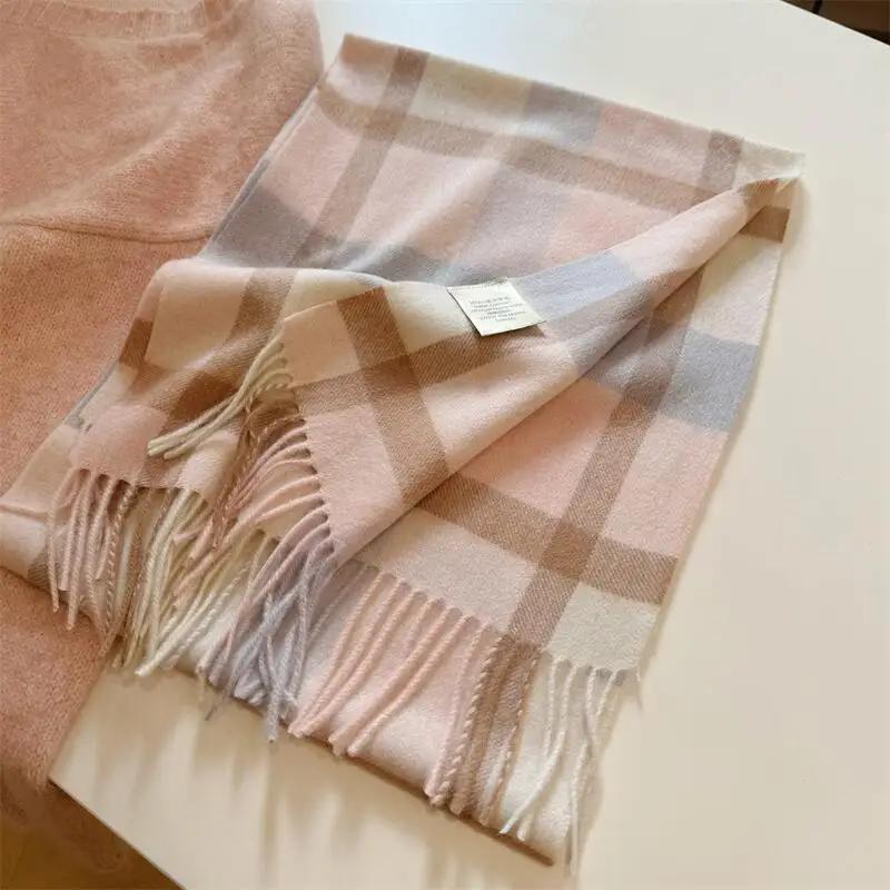 High Quality 100% Wool Scarf Men Female Fashion Classic Soft Cashmere Muffler Women Warm Thermal Shawl Outside Autumn Winter Men