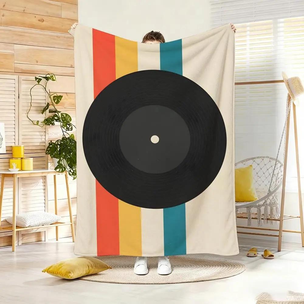 Фланелевое одеяло с принтом виниловой пластинки, ретро-музыкальная тематика, мягкое теплое плюшевое одеяло для дивана, кресла, кровати, домашний декор