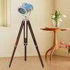 Nautical Chrome Finish Spot Floor Lamp with Brown Wood Tripod Stand 177.8 Cm