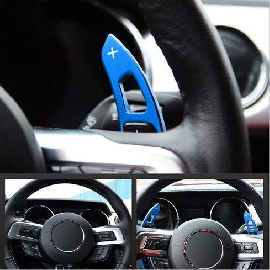 Aluminum Steering Wheel Shifter Paddle Extension trim for Ford Mustang 15+ Blue