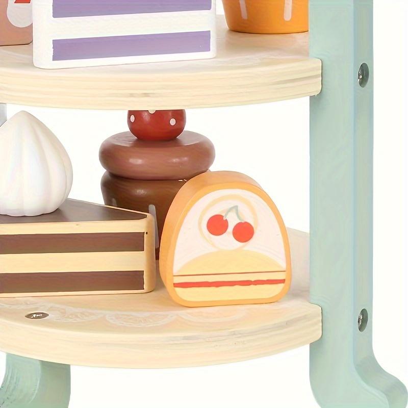 Wooden Cake Pop Shop Playset ,8 Piece Pretend Play Food Toy with Multi-Tiered Dessert Tower Educational Kitchen Roleplay Set for Kids 3+
