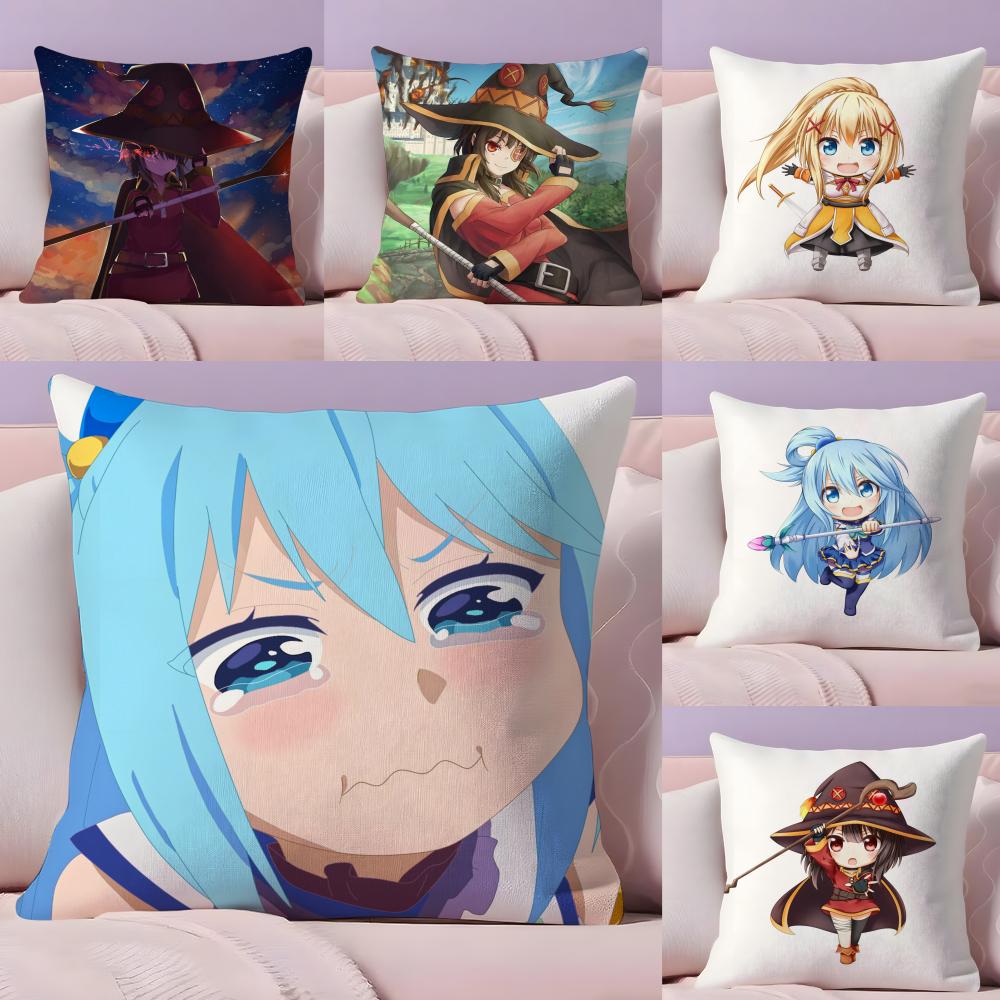 New Arrival KKonosuba Anime Cushion Cover Plush Fabric Soft DoubleSided Printed Sofa Warm Winter Home Gift Pillow Cover