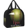 Я люблю софтбол Изолированная сумка для ланча для женщин Многоразовая сумка-холодильник Термосумка для бенто Ланч-бокс Непромокаемая сумка-тоут на молнии