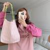 Large Capacity Stripe Canvas Bag Pleated Shoulder Strap Cloth Shoulder Bag Cute Tote Bag  Women