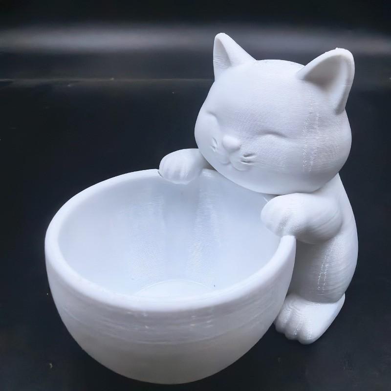 Напечатанный на 3D-принтере горшок-чаша в форме кошки с дренажными отверстиями для суккулентов, мелких цветов, растений, кактусов, для дома, офиса, рабочего стола. Декоративное украшение.