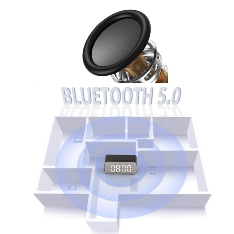 Будильник с Bluetooth-динамиком, зеркальным экраном, светодиодными цифровыми часами, температурой, FM-радио для спальни, офиса, декора, настольные часы, светодиодные