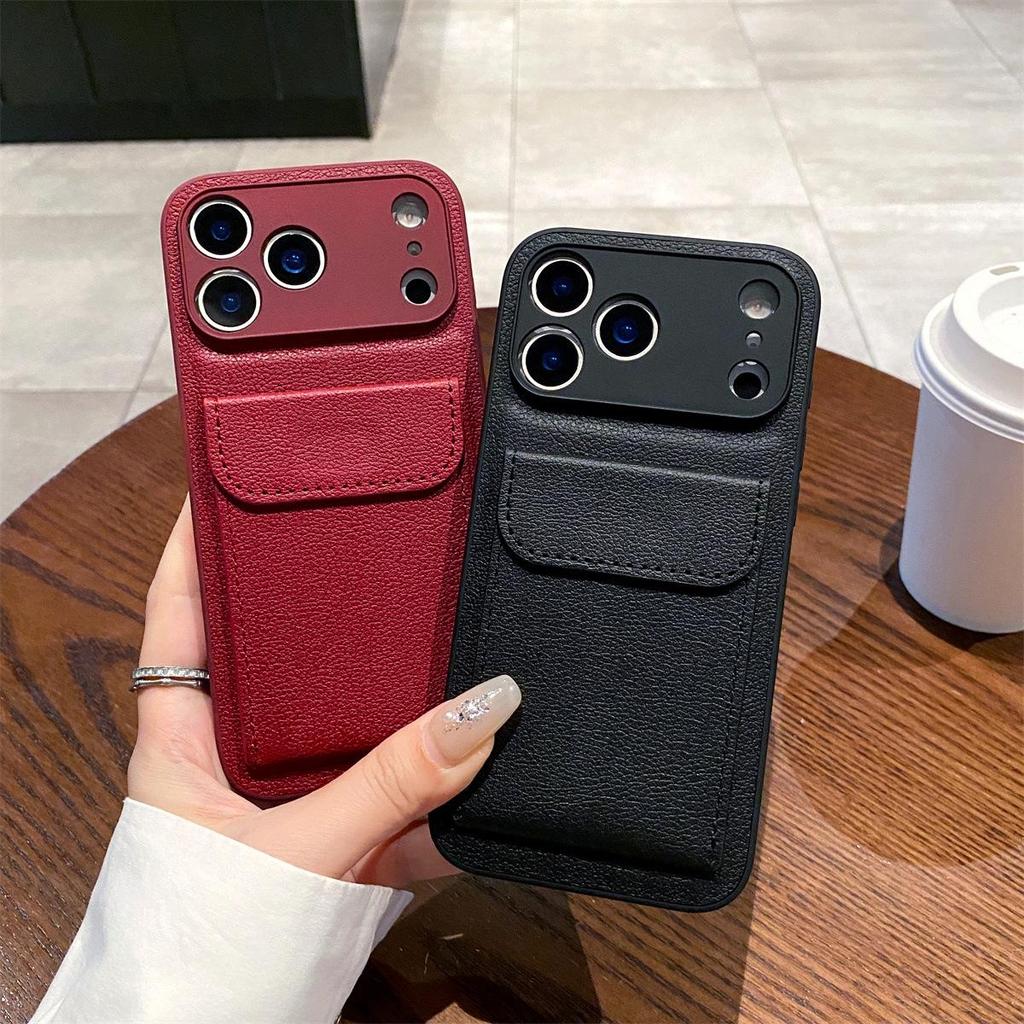 Стильный чехол-книжка из личи-кожи с держателем для карт для iPhone 13-17