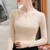 Mesh Base Shirt for Women In Spring and Autumn Clothes New Round Neck Long-sleeved T-shirt Stretch Inner Solid Color Top