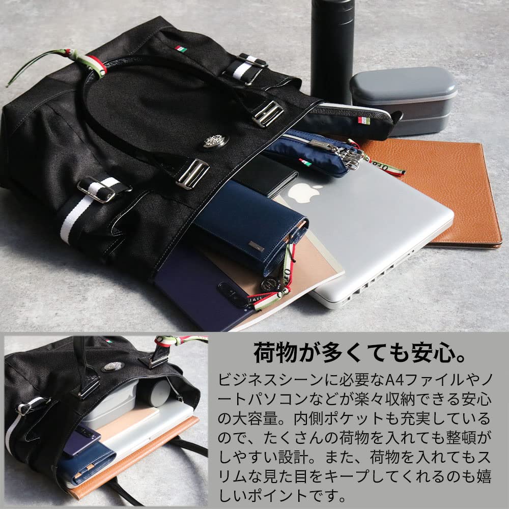 Orobianco GRYDA-C TRISSA Tote Bag in Blue SCURONavy, Limonta Nylon and Genuine Leather, Large Capacity, Men's, Made in Italy, Perfect for Commuting,