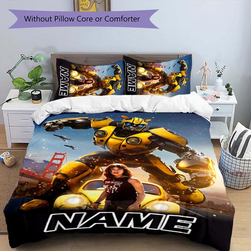3pcs Bumblebee4 Cover Set - Personalized Name, HD Printed Bedding with 1 Cover and 2 Pillowcases - Perfect for Home Decor, Easy Care
