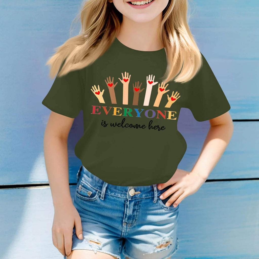 Детский набивной короткий рукав круглый вырез повседневный удобный свободный легкий топ