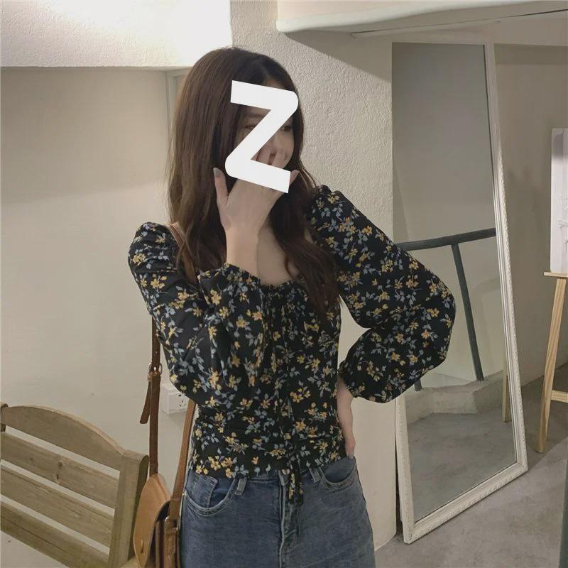 Шикарный топ с длинными рукавами и цветочным принтом для весны и осени