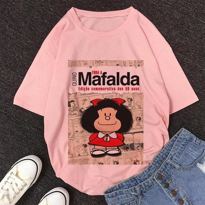 Mafalda Kawaii Graphic Print T-shirt Women Harajuku Aesthetic Pink Tops Y2k Casual Tshirt 2026 Newest Summer Fashion Female T Shirt