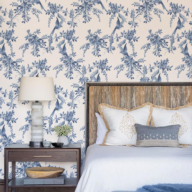 Обои ПВХ Дерево Синие Листья Ретро Самоклеящиеся Водонепроницаемые Наклейка для Мебели Шкафа Обновленный Декор Стен Ванной Комнаты Кухни