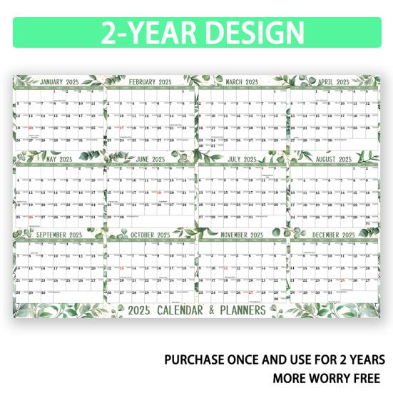 Календарь 2025 года, стираемый, большой, стираемый влажным способом, ламинированный, настенный календарь на 12 месяцев, ежегодный ежегодный планировщик, двусторонний органайзер