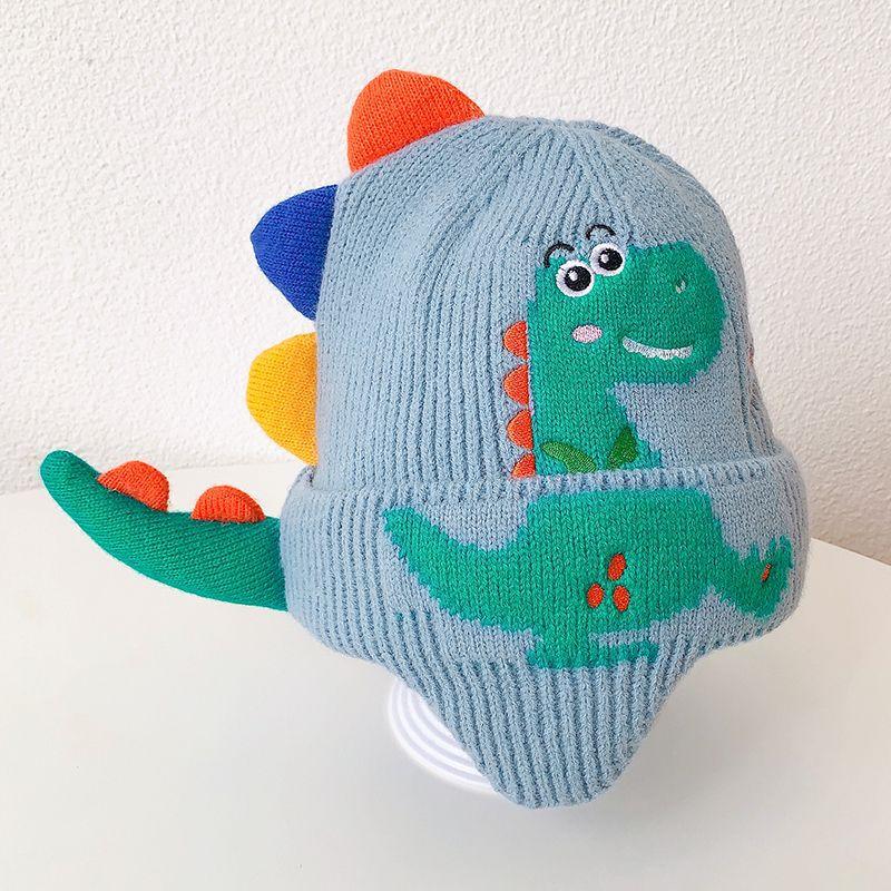 New Little Dinosaur Cartoon Ear Protection Hat Boy Baby Knitted Hat Autumn and Winter New Children's Wool Warm and Windproof