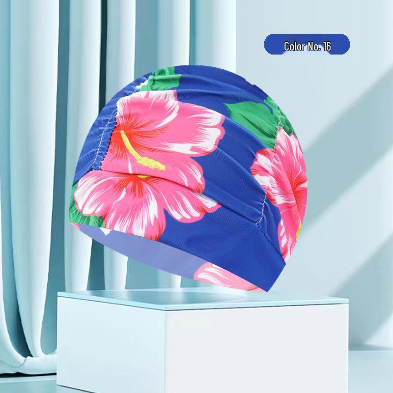 Женская купальная шапочка большого размера с цветочным плиссе - Неплотная посадка, однотонная, модный тканевый дизайн