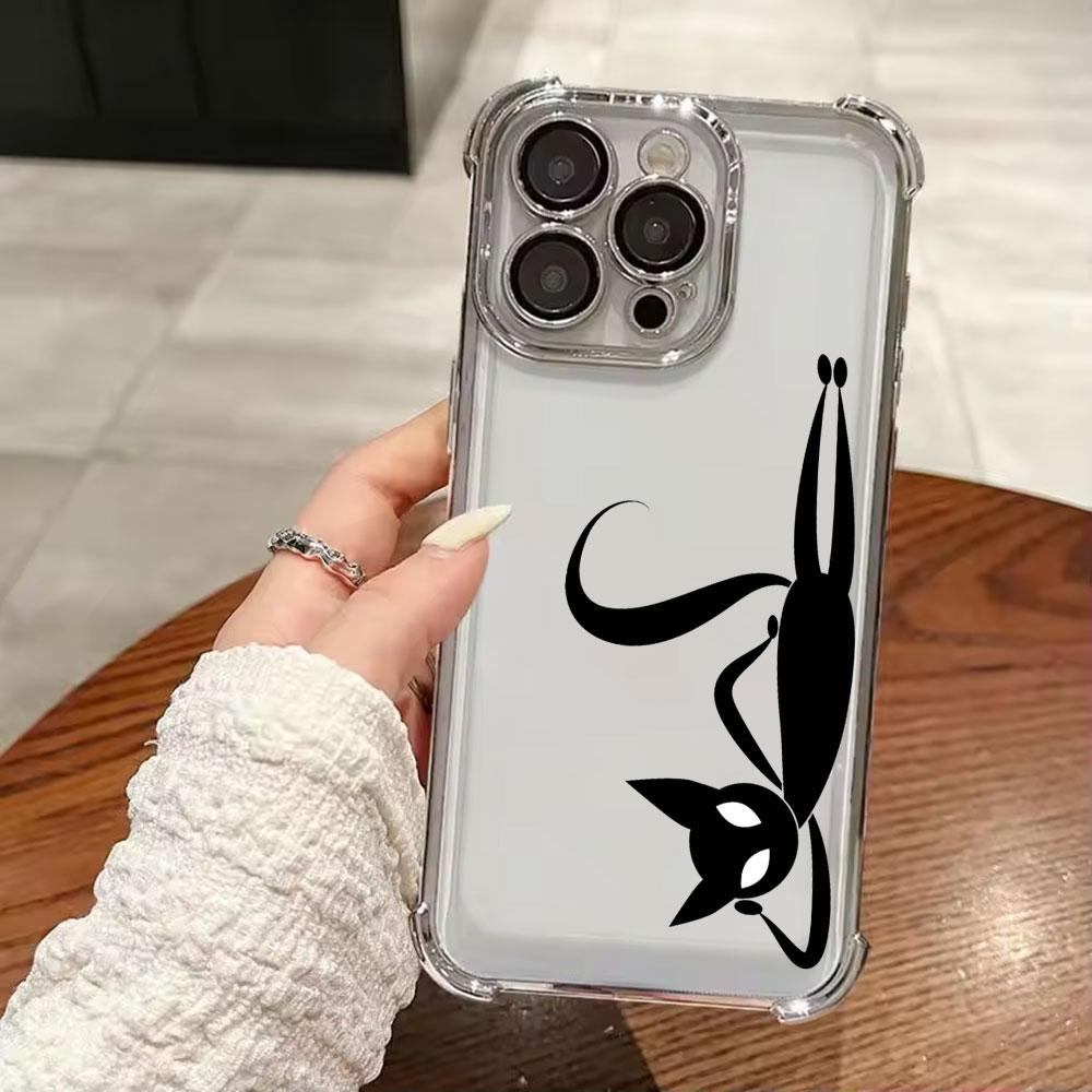 Мультяшный Милый Маленький Черный Кот Чехол Для iPhone 17 Pro 16 15 14 13 12 11 Pro Max Чехол 17 Plus 17E 16E 17Air Силиконовый Чехол Для Телефона