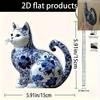 Элегантный Сине-Белый Фарфоровый Кот, Акриловый Декор для Стола, 2D Плоский Арт-Дизайн, Бохо Стиль для Домашнего Офиса, Бара, Кафе, Идеальный Подарок для Любителей Кошек, Ко Дню Святого Валентина