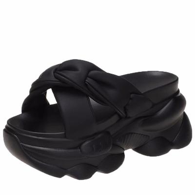 Модные женские тапочки на высокой платформе 9 см, однотонные кожаные сандалии на толстой подошве, женские, летние, повседневные, пляжные, шлепанцы, Zapatos Mujer