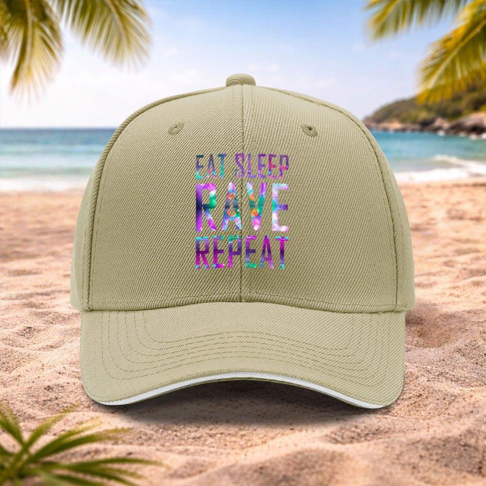 EAT RAVE REPEAT Unisex Baseball Cap for Music Festivals Weddings Parties Cycling Camping Multiple Colors