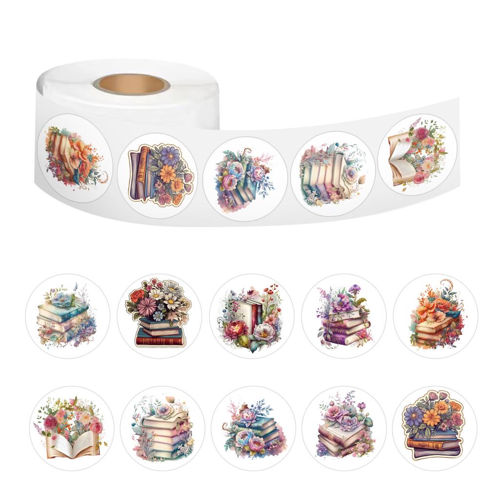 500 наклеек/рулон Книги, Цветы, Рулоны, Рулоны, Лента Наградные детские наклейки, Креативная лента для блокнота