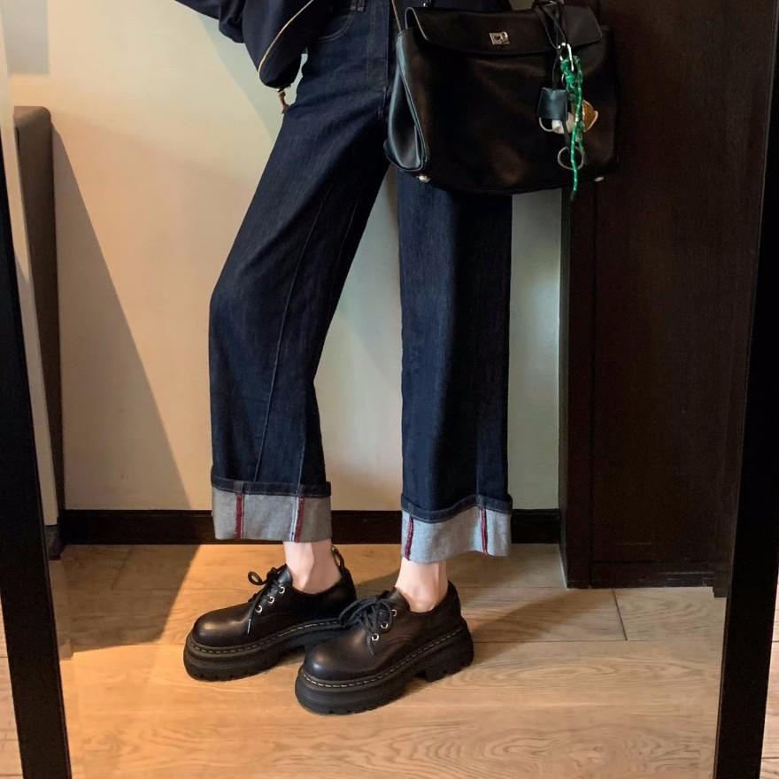 Версия из овчины~ Британские туфли дерби на шнуровке, на высокой толстой подошве, одинарные туфли из маленькой кожи, женские кожаные лоферы-маффины