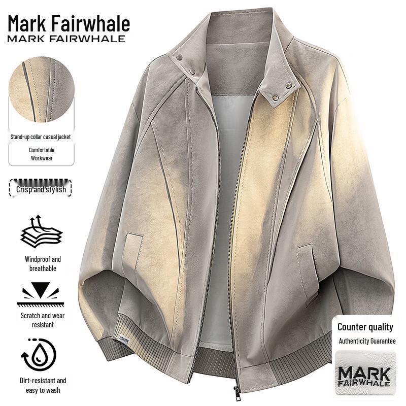 Mark Fairwhale Мужская повседневная ветрозащитная куртка с воротником-стойкой