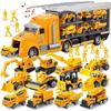 JOYIN 14 In 1 Diecast Construction Truck Toy Set, Play Vehicles Set In One Rider Truck, Birthday Gifts for Kids