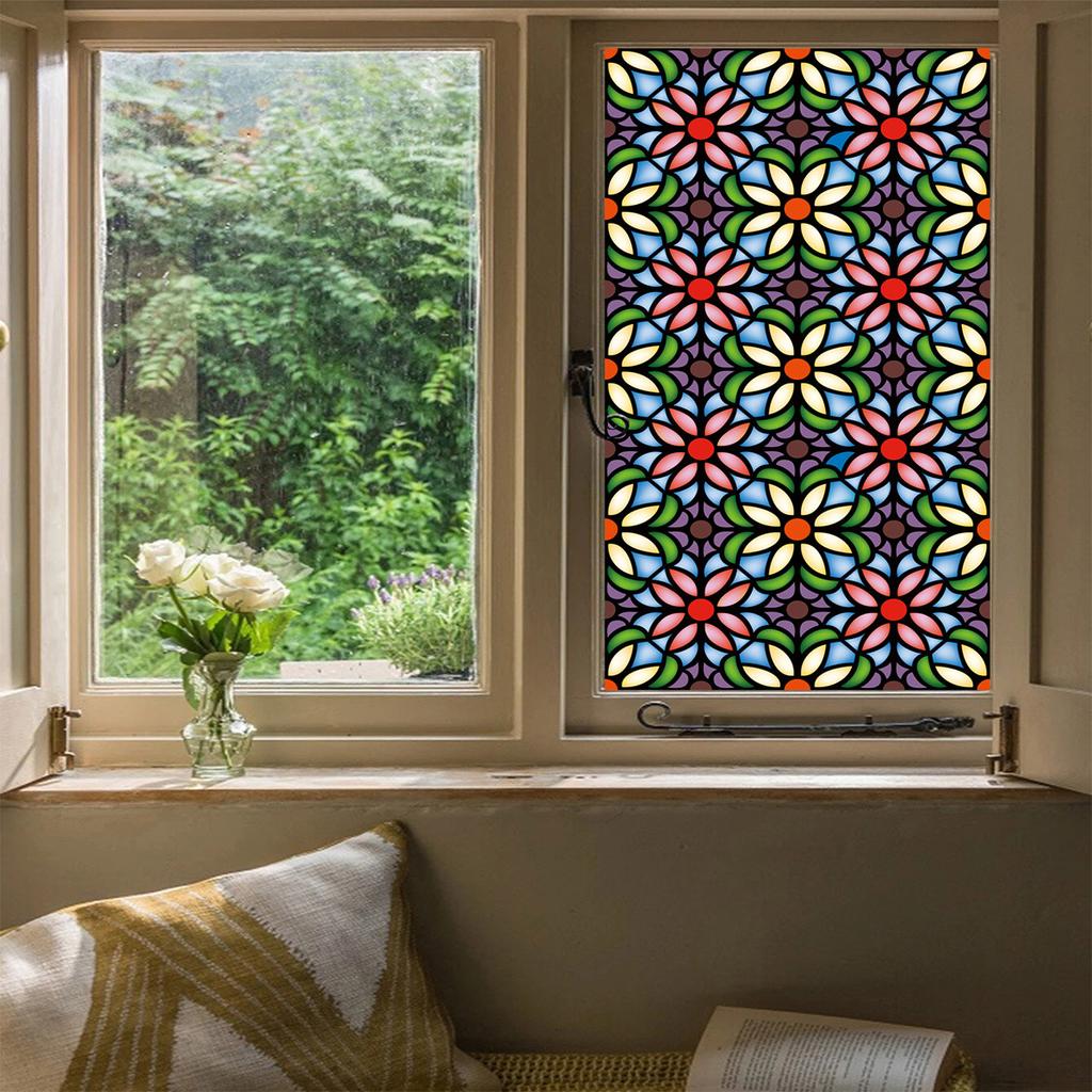 Colorful Privacy Static Window Film Cling Non Adhesive Film Stained Glass Vinyl Film Sun Blocking Window Sticker Decoration