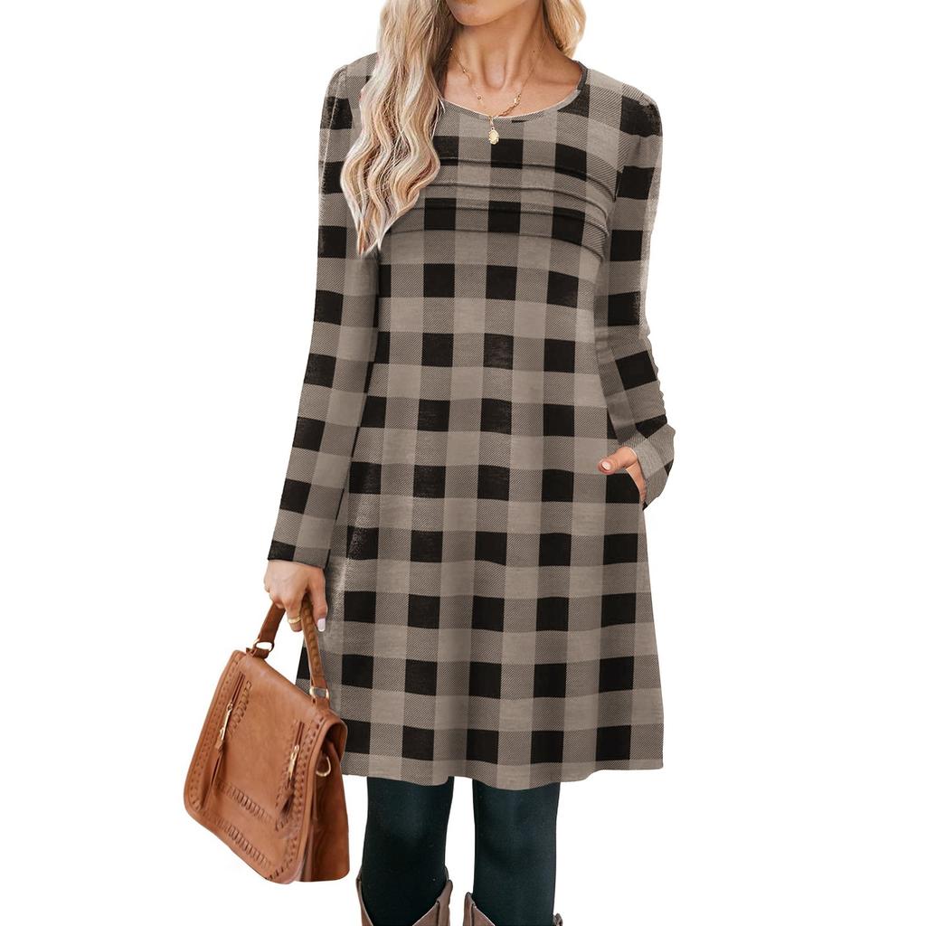 Женские повседневные модные платья с длинным рукавом, с графическим принтом, винтажные, с карманами