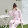 Pritning Flower Chinese Pajamas Sleep Set Shirt Pant Stand Collar Nightwear 2Pcs Embroidery Silk Vintage Button Sleepwear