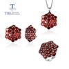 2023 Новый роскошный комплект ювелирных изделий из натурального красного граната, серьги-подвески, кольцо из стерлингового серебра 925 пробы, женские изысканные ювелирные изделия, подарок для мамы на вечеринке