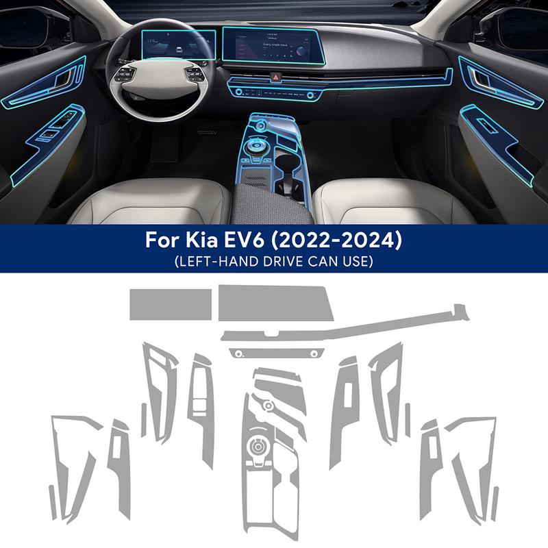 ТПУ пленка для интерьера Kia EV6 2022 2023 2024, прозрачные наклейки на автомобиль, экран центральной консоли, приборная панель, панель переключения передач, дверные окна, декаль.